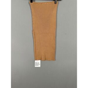 Topshop Womens Ribbed Knit Midi Skirt Camel Brown Side Slit XS US 0-2 NEW